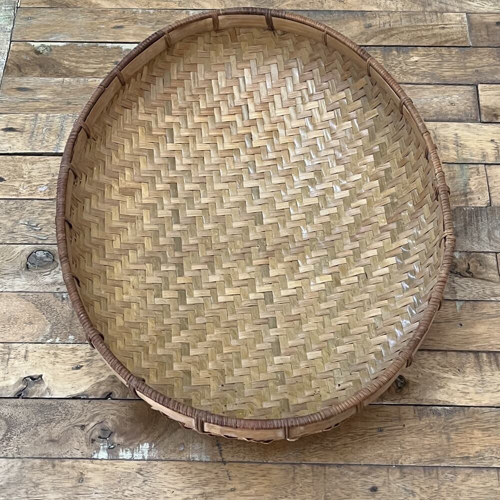 Vintage Hand Woven Oval Bottom Wicker Winnowing Basket 16"